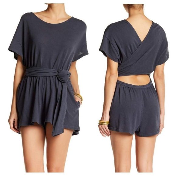 Free People Pants - FREE PEOPLE XS Easy Street Wrap Romper Gray Cotton